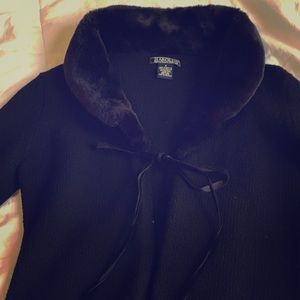 Black sweater with fur collar